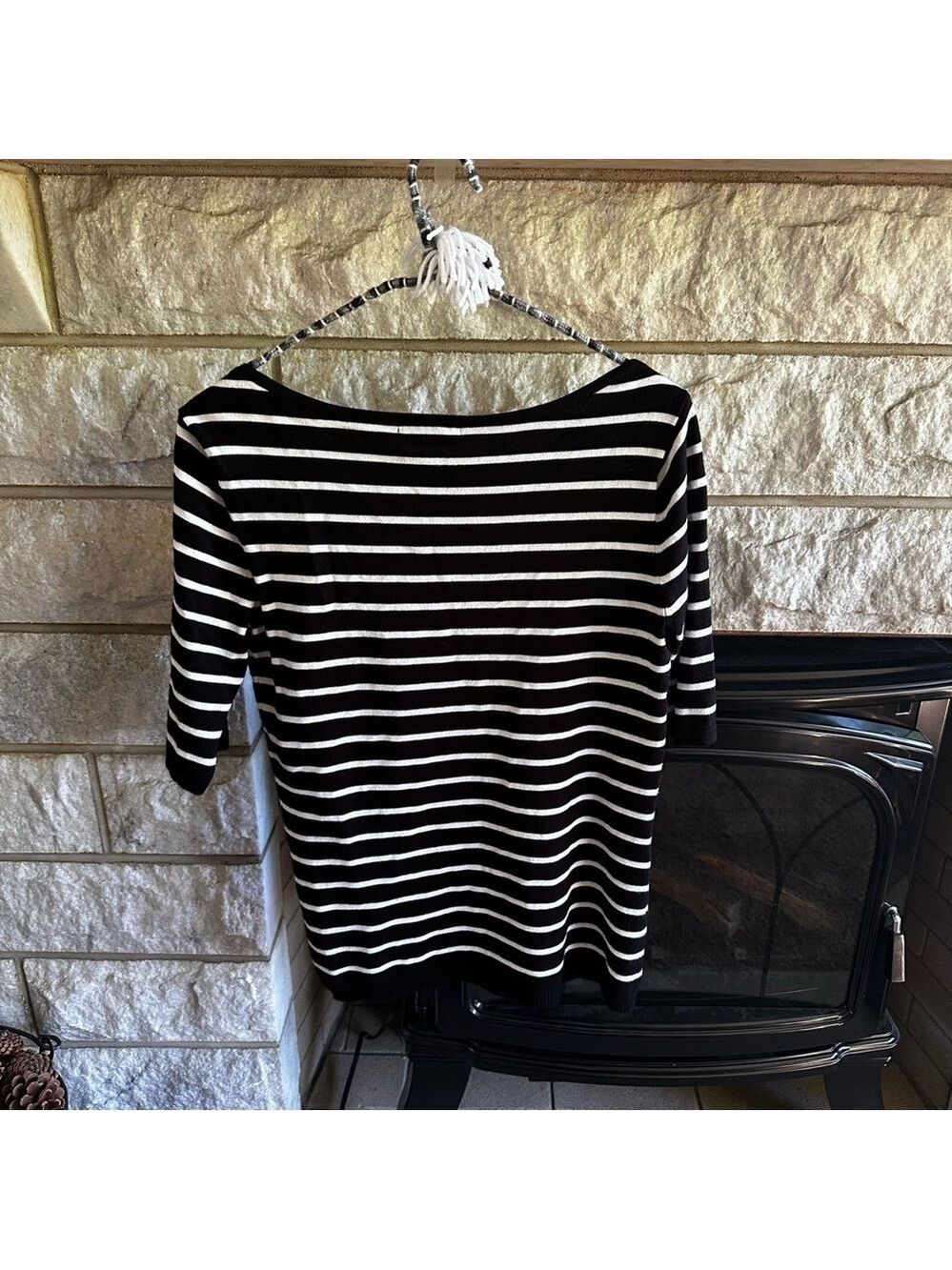 Audrey & Grace Black and White Fitted Ribbed Blouse Small - Picture 5 of 5